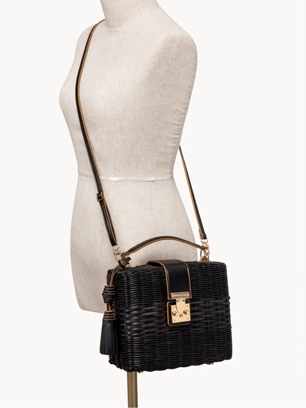 Spartina 449 Rattan Box Bag Black Crossbody Top Handle - Picture 6 of 14